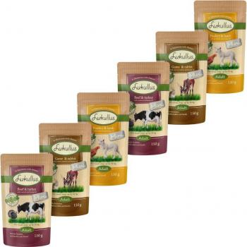 Lukullus Mini Mix Grain-Free Wet Dog Food Pouches - Mixed Trial Pack (12 x 150g) with Beef & Turkey / Game & Rabbit / Poultry & Lamb