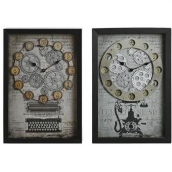 Reloj de Pared Vintage Home ESPRIT Amarillo Blanco Negro Gris Metal Cristal 27,5 x 6,5 x 40,5 cm (2 Unidades)