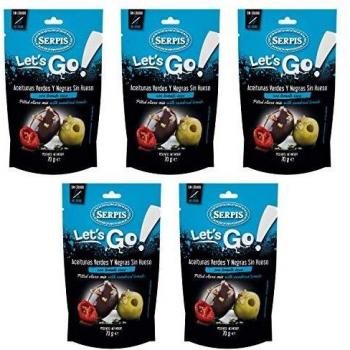 [Pack de 5] - Aceitunas aliñadas con tomate seco Let's Go de Serpis, 70 g