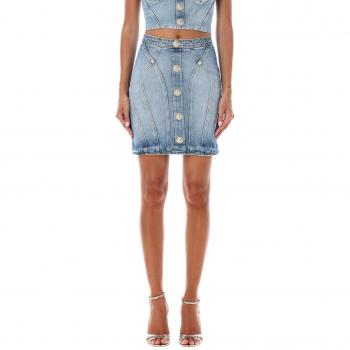 Balmain Women's Buttoned Denim Skirt in Light Blue | Size 38 | DF1LBA22DE536FC