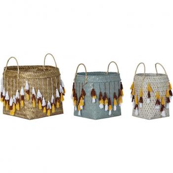 Pack 3 cestas de bambú con flecos y estilo boho