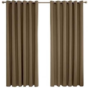 Deconovo Cortinas Habitación Dormitorio Moderno Tela Suave Gruesa para Ventanas Juvenil con Ojales 2 Piezas 229x274cm Caqui
