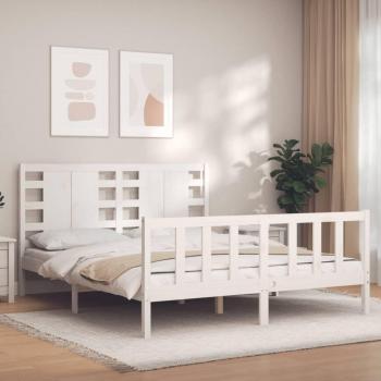 Cama solar sin colchón blanca 160x200 cm de madera maciza de pino con estructura y cabecero