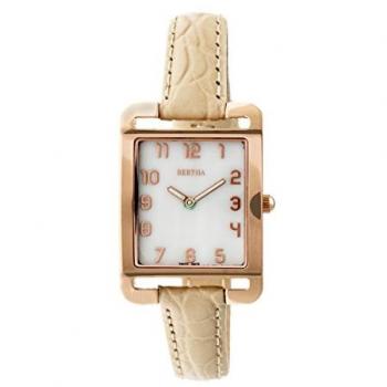 Bertha Marisol Women's Swiss MOP Leather Band Watch - Cream, One Size, Rose Gold