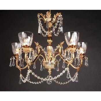 Araña sin pantallas Livorno Gold 5 bombillas 43cm - Lámpara Halógena Strass 5 Brazos
