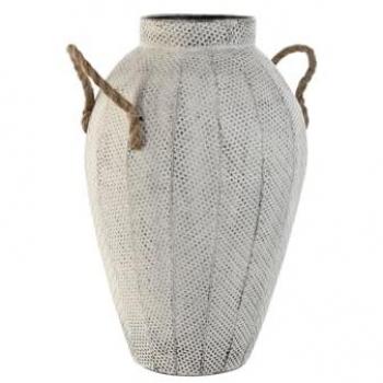 Jarrón Home ESPRIT Blanco Metal Cuerda 25,5 x 25,5 x 41 cm