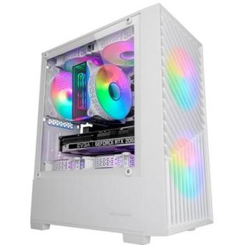 Caja Gaming MicroATX MC-Vortex RGB, Frontal Mesh Geométrico, Ventana Lateral de Cristal Templado, 3 Ventiladores FRGB Rainbow 120mm, Minitorre PC Compacta Doble Cámara,