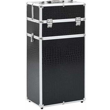 SengentoStyle Make-up trolley aluminium zwart met krokodillenpatroon