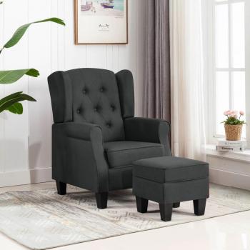 Sillón con reposapiés en tela gris oscuro Vidaxl