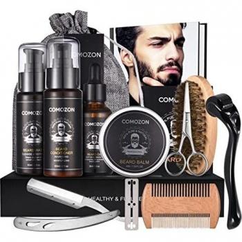 Kit Barba Hombre Cuidado 12 En 1 Con Maquina Afeitar Barba Aceite Barba Cepillo Barba Aceite Para Barba Hombre Champu Barba Peine Barba Balsamo Barba,100% Natural, Regalos Para Hombre
