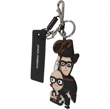 Dolce & Gabbana Leather Dominico Stefano SICILY WESTERN Badge Keychain, Keyrings, male, Black, Size: ONE SIZE