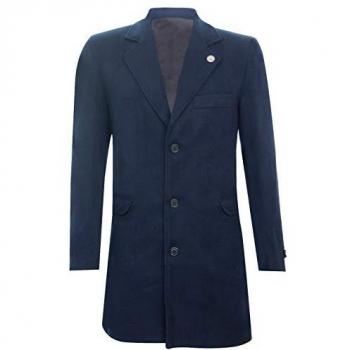 Men's Long Slim-Fit Navy Wool Overcoat - XL Size