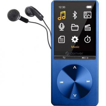 Reproductor MP4 Denver MP-1820BU Azul - Bluetooth, USB, Shuffle, hasta 128GB, con auriculares y grabadora de voz