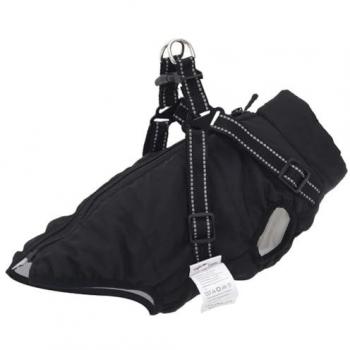 Abrigo para perro XL con arnés impermeable y reflectante negro