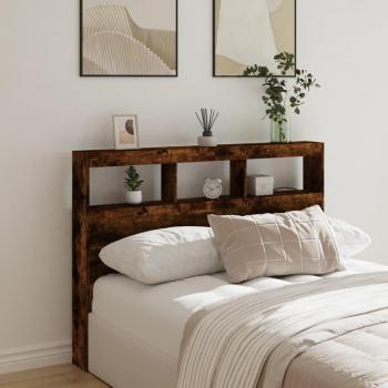 Cabecero de cama con contenedor y luz LED en roble ahumado 140x17x102 cm
