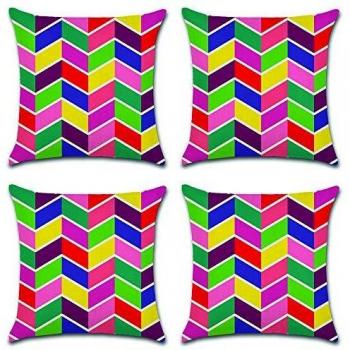 HuifengS Funda de Almohada de algodón Colorido geométrico Fundas de cojín de Lino para sofá Cojines Decorativos Home 4 Piezas, 45 x 45 CM