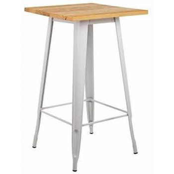 Mesa Alta Cuadrada LIX en Madera Natural y Acero (60x60 cm) - Blanco