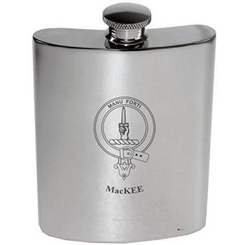MacKee Family Crest 6oz Polished Pewter Kidney Flask