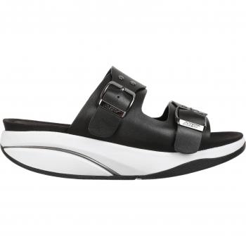 MBT Liki Black Leather Women's Slide Sandals with Adjustable Metallic Elements