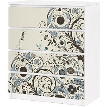 Vinilo adhesivo para muebles IKEA - Malm Dresser 4xDrawers - Vintage Meadow, Tamaño:4 veces 20cm x 80cm