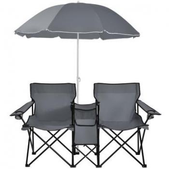 Portable Folding Picnic Double Chair with Umbrella
