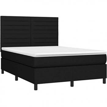 Cama Box Spring con colchón y luces LED, tela negro, 140x190 cm