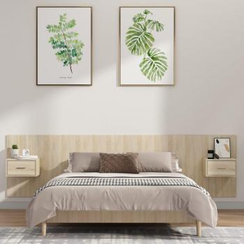 Cabecero de Cama con Mesitas de Noche en Madera Contrachapada de Roble Sonoma