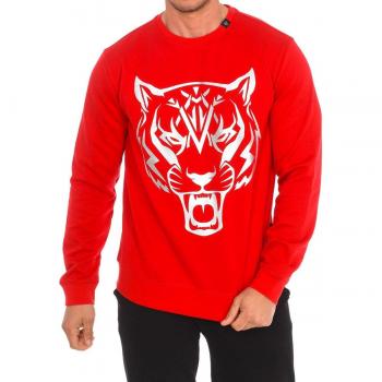 Plein Sport Men's Long-Sleeved Crew-Neck Sweatshirt - Red Cotton - Size Medium