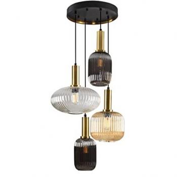 Lámpara Colgante Circular Norma 4 Luces Dimable Negra y Bronce con 3 Tonos de Cristal E27 Ø 56cm