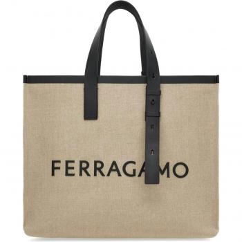 Ferragamo Men's Logo Canvas Tote Bag in Beige | Size UNI | 241298