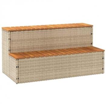 Beige Poly Rattan & Solid Acacia Hot Tub Step, 2-Step Ladder, Step Stool 100x50x50.5 cm