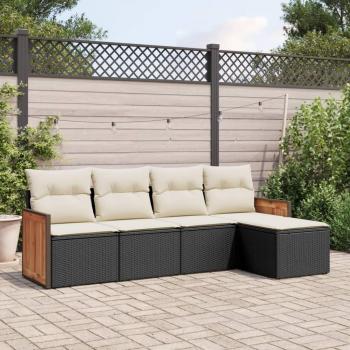 5-Piece Black Poly Rattan Garden Sofa Set with Cushions
