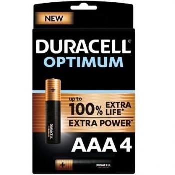 Batería Alcalina Duracell Optimum AAA - Blister de 4 Piezas con 200% Extra Duración
