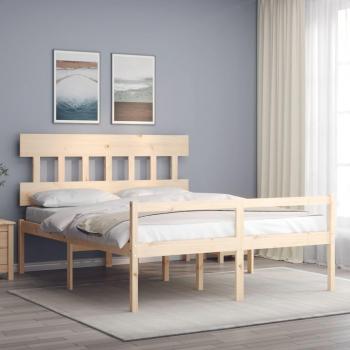 Cama con cabecero de madera maciza 160x200 cm para personas mayores vidaXL