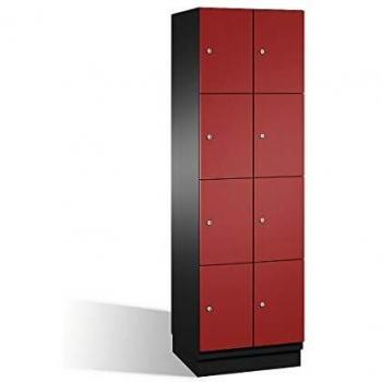 Armario de compartimentos bajo llave C+P Cambio, 4 taquillas, puertas de acero, color negro y rojo rubí, dimensiones B 600 mm