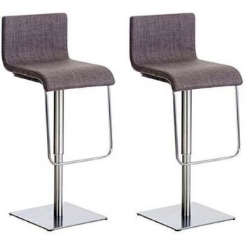 Set de 2 Taburetes Limon en Tela Gris con Acero Inoxidable, Altura Ajustable y Giratorios