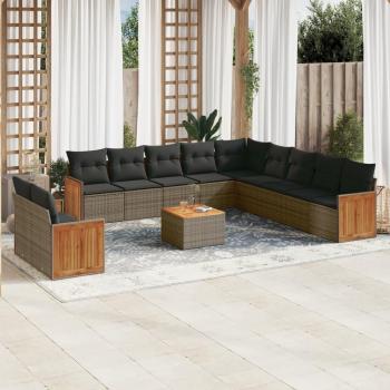 12-Piece Grey Poly Rattan Garden Sofa Set with Cushions