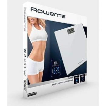 Rowenta Classic BS1131 - Báscula digital, con pantalla LCD, compacta, capacidad de 160 kg, plataforma de vidrio, apagado automático e incluye pilas