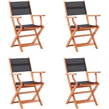 Folding Garden Chairs Set of 4 Black Eucalyptus Wood and Textilene