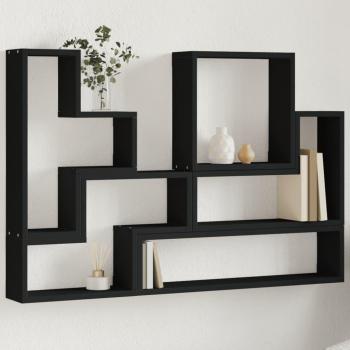 Estantería de pared negra 96x12x64 cm en madera multicapa y madera de ingeniería