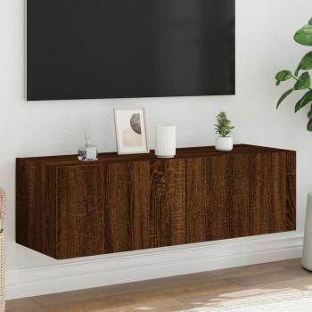 Mueble de TV de pared con luces LED 100x35x31 cm en marrón roble, Mueble de salón, Mesa de TV