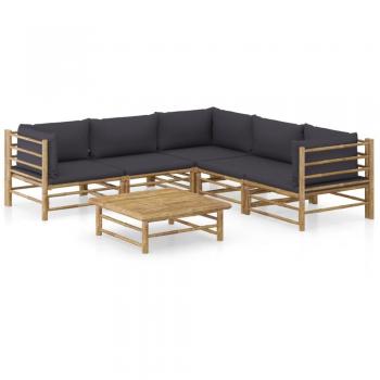 6-Piece Bamboo Garden Lounge Set with Dark Grey Cushions