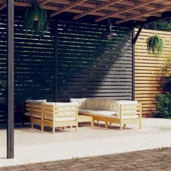 8-Piece Solid Pinewood Garden Lounge Set with Cream Cushions