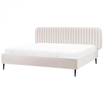 Cama moderna tapizada en terciopelo beige 180 x 200 cm con cabecero y patas de metal Brin