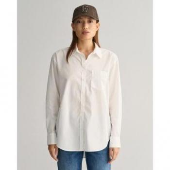 Gant Women's Relaxed Fit Long Sleeve Cotton Poplin Shirt in White (Size 36)