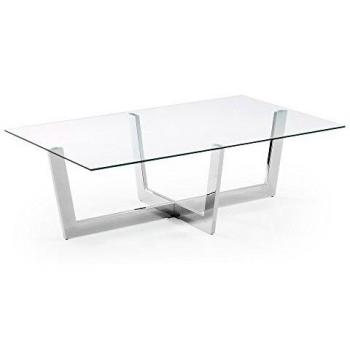 Kave Home - Mesa de Centro Plam Transparente Rectangular 120 x 70 cm de Cristal Templado y Patas de Acero Cromado
