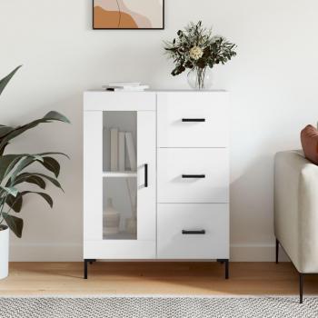 Aparador de madera de ingeniería y contrachapada blanco brillante 69,5x34x90 cm Mueble de Almacenaje de Salón Buffet Armario Auxiliar Armario de Almacenamiento