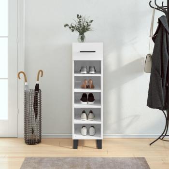 Zapatero blanco pulido 30x35x105 cm madera multicapa con acabado brillante