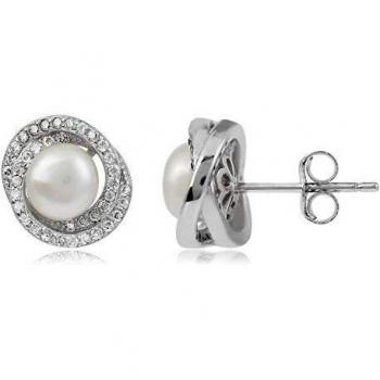Córdoba Jewels | Pendientes en plata de ley 925 con perla y zirconita con diseño Nudo Zirocnium Perla Silver