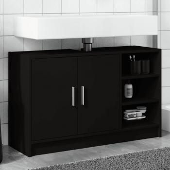 Mueble de baño negro 90x29x55 cm en cartón, armario de lavabo de madera de ingeniería negro 90x29x55 cm Vidaxl